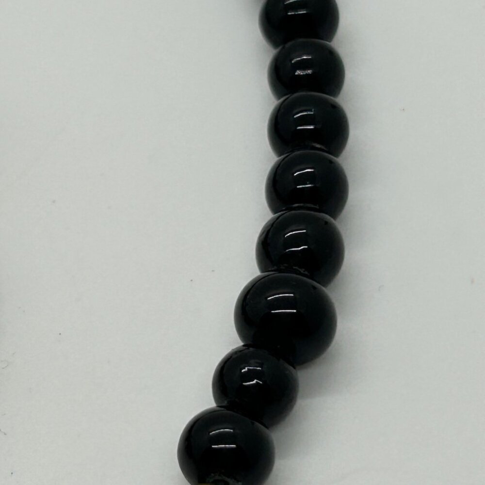 Vintage Glass Beaded Necklace Black Green Brass Accents Statement Long Art Deco - Picture 7 of 16